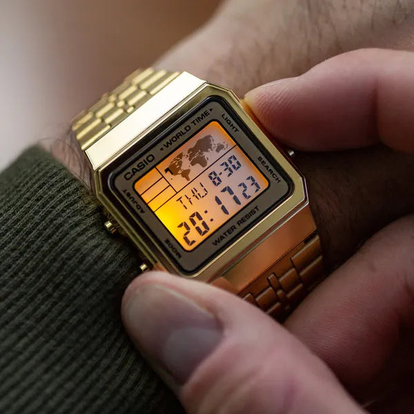 Casio Vintage A500WGA-9DF férfi digitális arany karóra, 33 mm, WR30