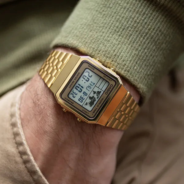 Casio Vintage A500WGA-9DF férfi digitális arany karóra, 33 mm, WR30
