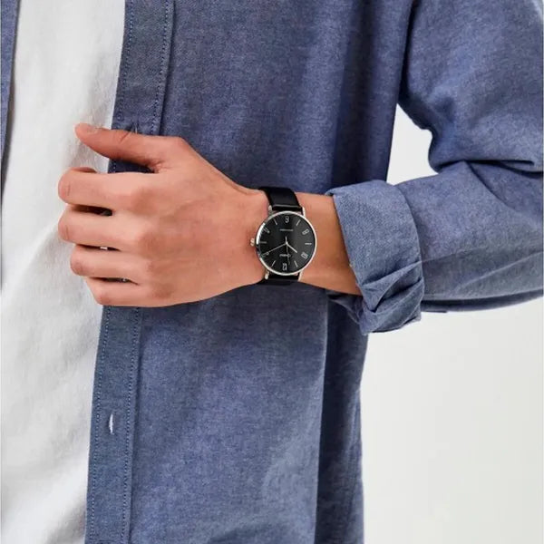 Casio MTP-VT01L-1B2 férfi karóra, fekete számlap, bőrszíj, 40 mm, WR30