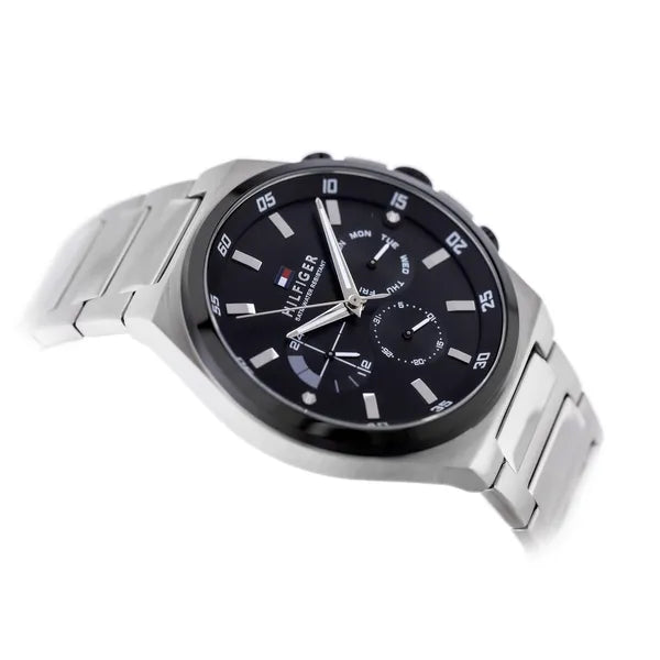 Tommy Hilfiger Dexter férfi karóra, 46 mm, ezüst nemesacél, fekete számlap