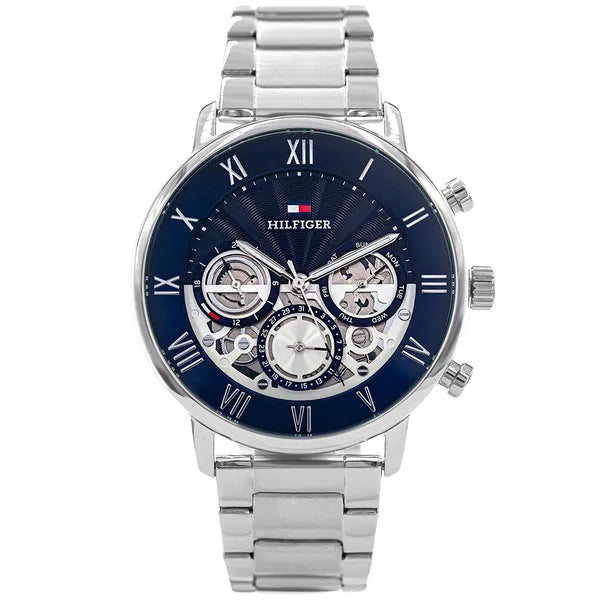 Tommy Hilfiger Legend férfi karóra, 44 mm, acél szíj, kék open-heart számlap