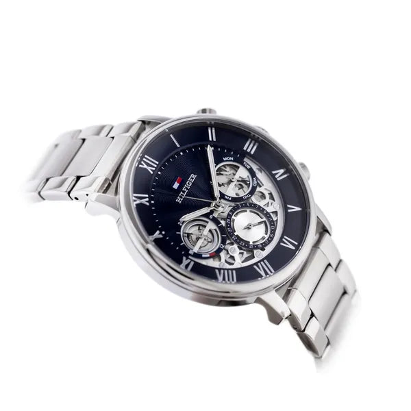 Tommy Hilfiger Legend férfi karóra, 44 mm, acél szíj, kék open-heart számlap