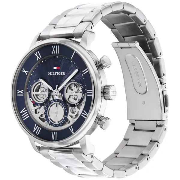 Tommy Hilfiger Legend férfi karóra, 44 mm, acél szíj, kék open-heart számlap