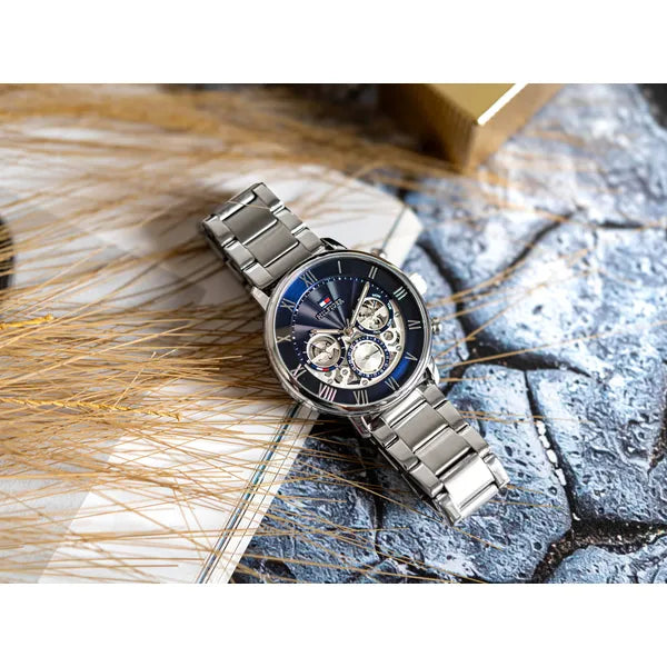 Tommy Hilfiger Legend férfi karóra, 44 mm, acél szíj, kék open-heart számlap