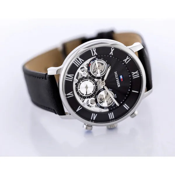 Tommy Hilfiger Legend férfi karóra, 44 mm, fekete bőr szíj, WR50