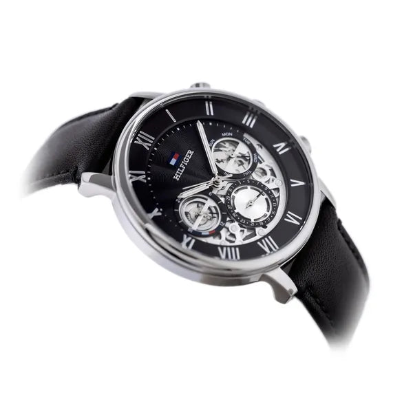 Tommy Hilfiger Legend férfi karóra, 44 mm, fekete bőr szíj, WR50