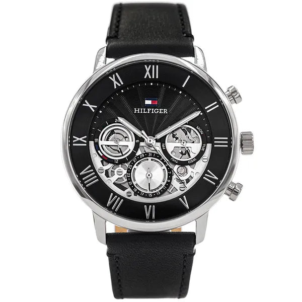 Tommy Hilfiger Legend férfi karóra, 44 mm, fekete bőr szíj, WR50