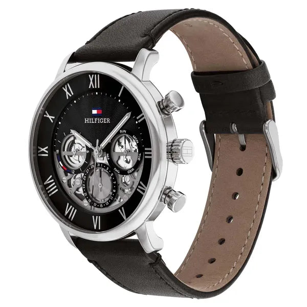 Tommy Hilfiger Legend férfi karóra, 44 mm, fekete bőr szíj, WR50