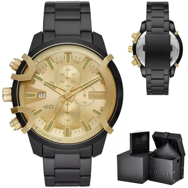 Diesel Griffed DZ4525 férfi karóra, fekete-arany, 48 mm, kronográf, 5 ATM