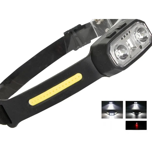 USB-C tölthető, mozgásérzékelős LED fejlámpa, COB+XPE, IPX6, 260°