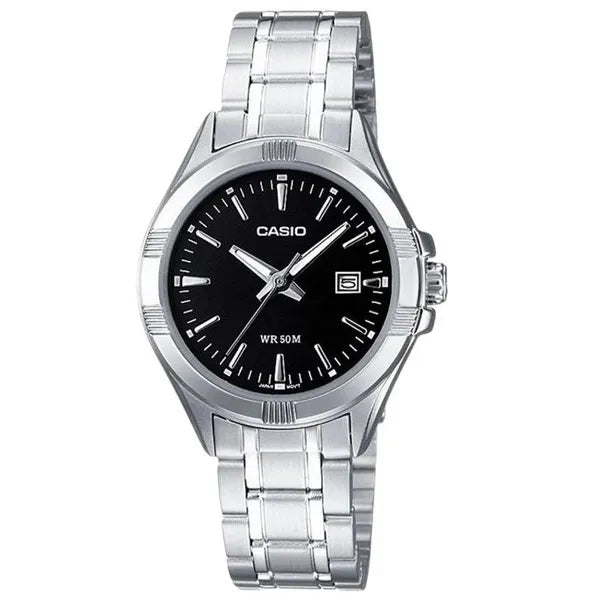Casio női karóra LTP-1308D-1AVDF, acél szíj, fekete számlap, WR50