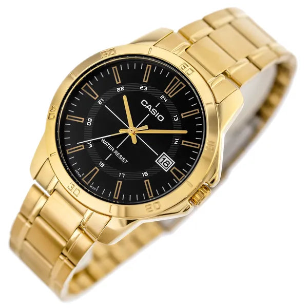 Férfi aranyszínű acél karóra Casio MTP-V004G-1CUDF, fekete számlap, WR30