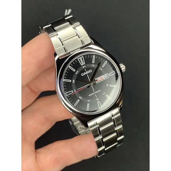 Casio férfi karóra MTP-V006D-1C, acél szíj, fekete számlap, WR30, 38 mm