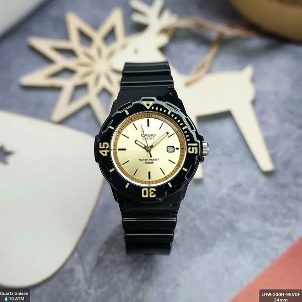 Casio LRW-200H-9EVDF női karóra, fekete gumi szíj, WR100 vízálló, dátum
