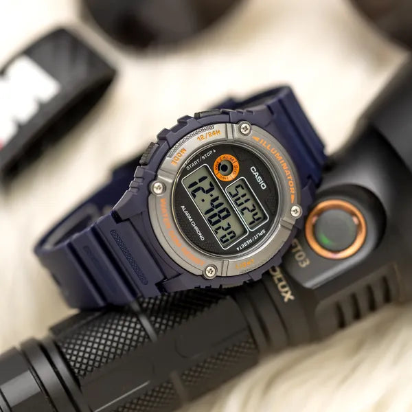 Casio W-216H-2BVDF férfi digitális sportóra, WR50, 42 mm, sötétkék