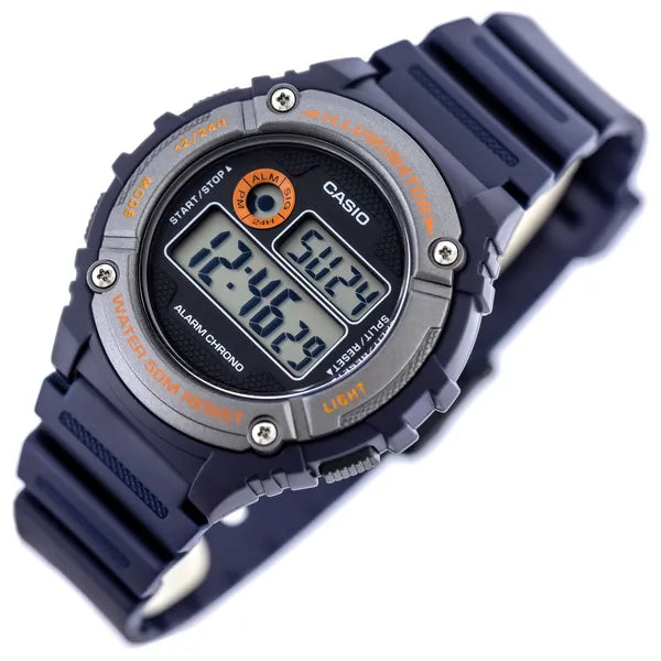 Casio W-216H-2BVDF férfi digitális sportóra, WR50, 42 mm, sötétkék
