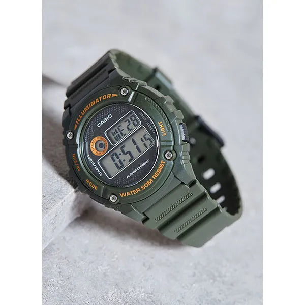 Casio W-216H-3B férfi digitális sportóra, zöld, WR50