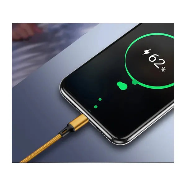 3 az 1-ben fonott USB töltőkábel 1,2 m – Type-C/Micro/Lightning, arany