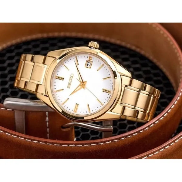 Seiko férfi karóra, aranyszínű acél, 40,2 mm, zafírüveg, WR100