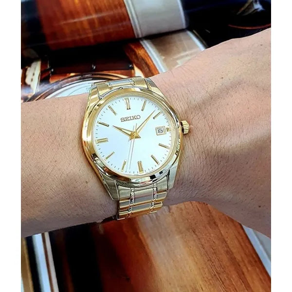 Seiko férfi karóra, aranyszínű acél, 40,2 mm, zafírüveg, WR100