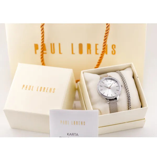 Női ajándék szett, ezüst Paul Lorens karóra és karkötő, WR30, 36 mm