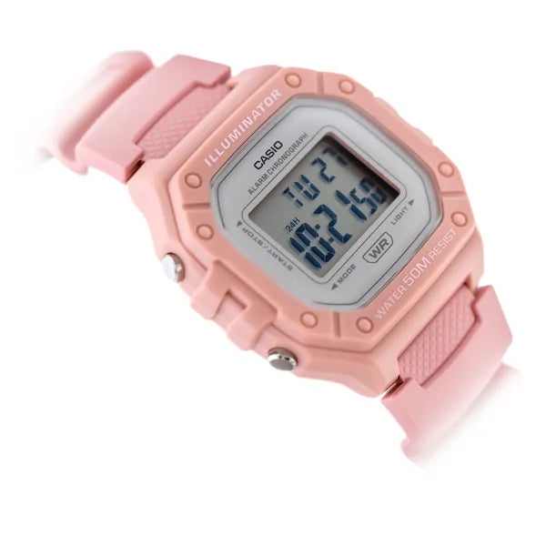 Casio W-218HC-4A uniszex digitális karóra rózsaszín WR50 LED