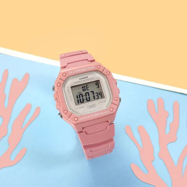 Casio W-218HC-4A uniszex digitális karóra rózsaszín WR50 LED