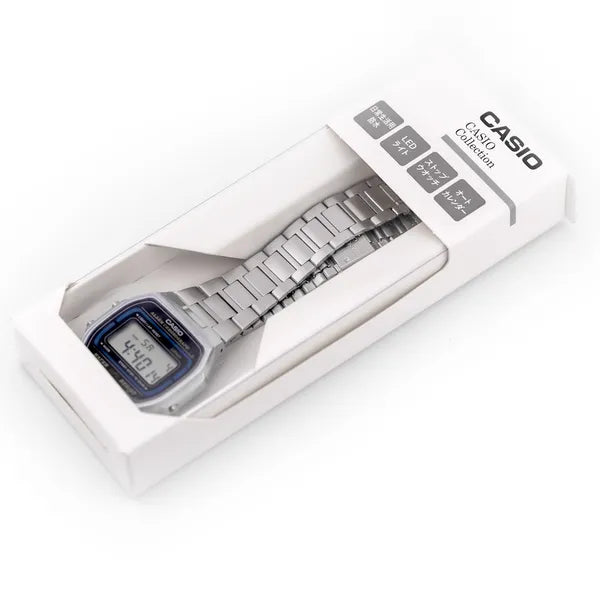 Casio A164WA-1Q unisex retro digitális karóra acél szíjjal, WR30, LED