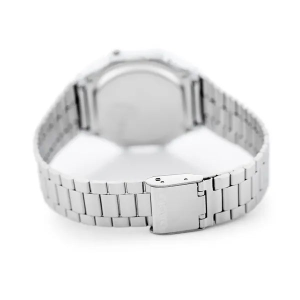Casio A164WA-1Q unisex retro digitális karóra acél szíjjal, WR30, LED