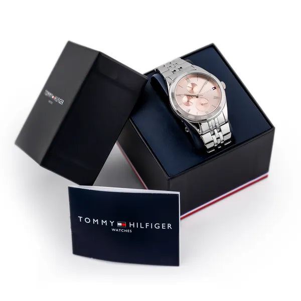 Tommy Hilfiger női óra, rozsdamentes acél, 38 mm, rózsaszín számlap, WR30