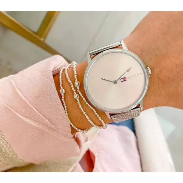 Tommy Hilfiger Alex női karóra, 41 mm, ezüst szíj, rózsaarany számlap