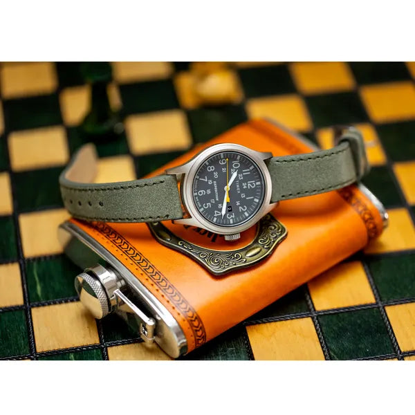 Timex Expedition Scout férfi karóra, zöld bőrszíj, fekete 40 mm WR50