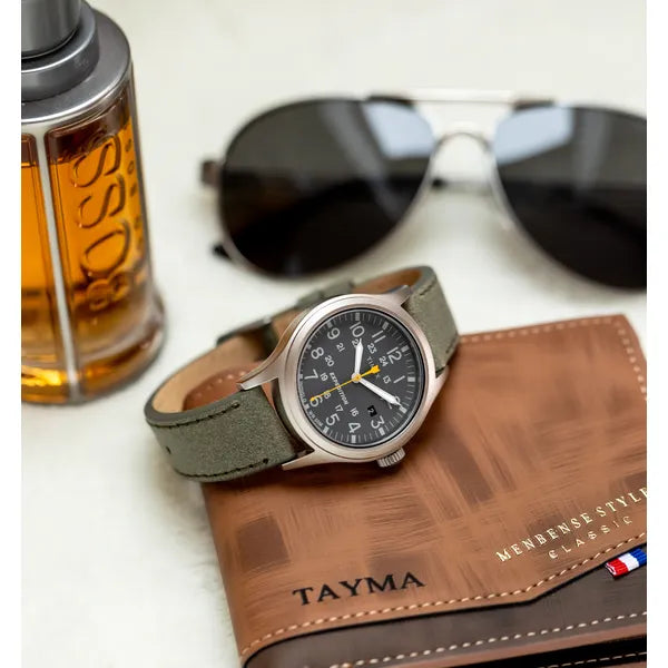 Timex Expedition Scout férfi karóra, zöld bőrszíj, fekete 40 mm WR50