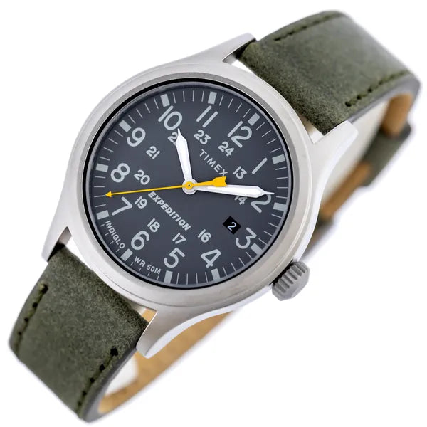 Timex Expedition Scout férfi karóra, zöld bőrszíj, fekete 40 mm WR50
