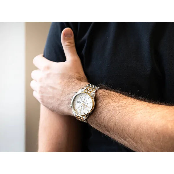Lorus férfi kronográf karóra, ezüst-arany, 43 mm, WR100