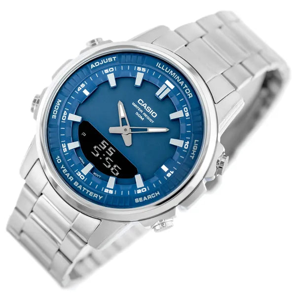 Casio AMW-880D-2A1 férfi karóra, kék számlap, acél szíj, WR50