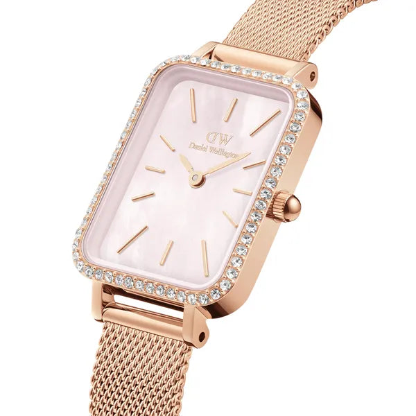 Daniel Wellington Quadro Lumine női karóra, rózsaarany, kristályos, 20 mm
