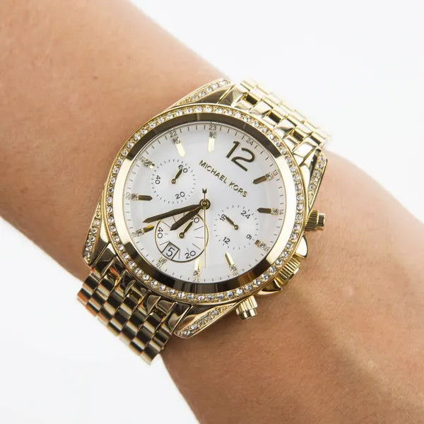 Michael Kors Pressley MK5835 női karóra, aranyszínű, acél, kronográf, WR100, 39 mm