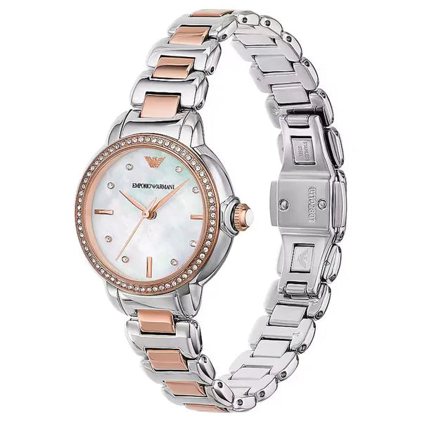 Emporio Armani női karóra, 32 mm, gyöngyház számlap, rózsaarany-ezüst