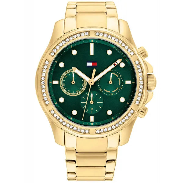 Tommy Hilfiger Brooklyn női karóra, arany nemesacél, zöld számlap, 41 mm