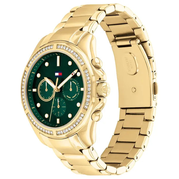 Tommy Hilfiger Brooklyn női karóra, arany nemesacél, zöld számlap, 41 mm