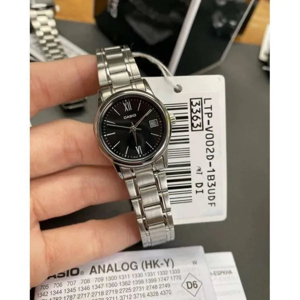 Casio LTP-V002D-1B3 női karóra, acél szíj, fekete számlap, 25 mm, WR30