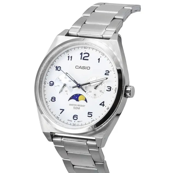 Casio MTP-M300D-7A férfi karóra, acél szíj, fehér számlap, WR50