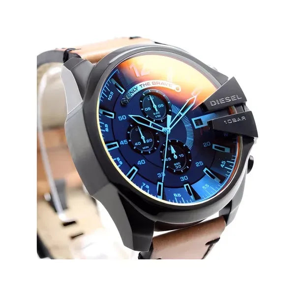 Diesel Mega Chief férfi karóra, 51 mm acél tok, bőrszíj, WR100, kronográf