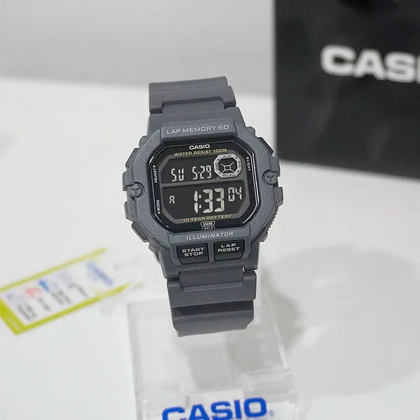 Casio WS-1400H-8B férfi sportóra szürke, WR100 vízálló, LED, stopper