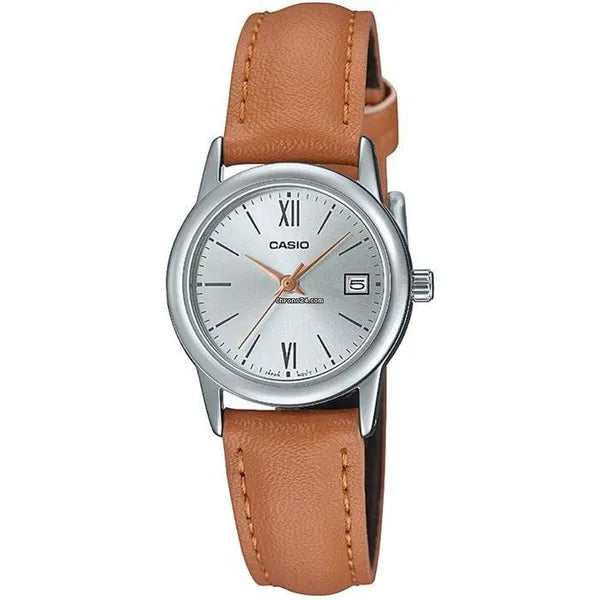 Casio LTP-V002L-7B3UDF női karóra, barna bőrszíj, ezüst 25 mm