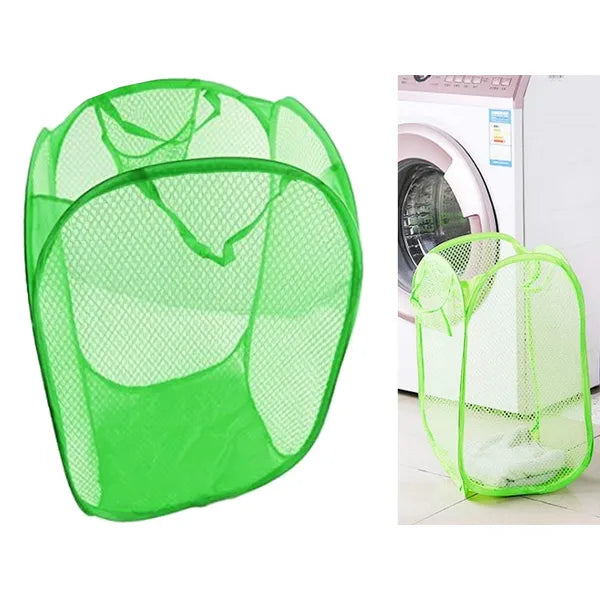 Összecsukható hálós szennyestartó és játék tároló kosár, 40 l, zöld