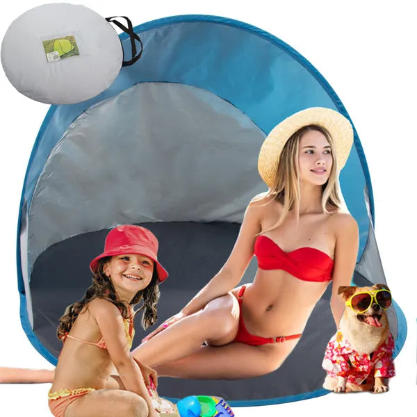 Önmagát felállító strandsátor UV-védelemmel, nagy, kék-szürke