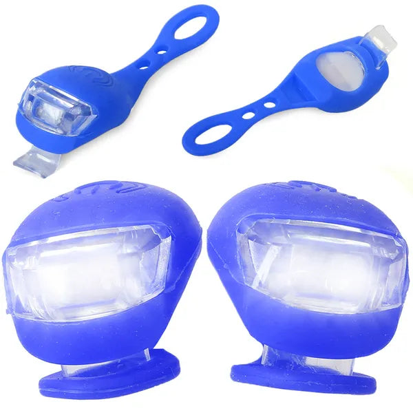 Kék szilikon kerékpár első lámpa készlet, 2 LED, vízálló, 2 db