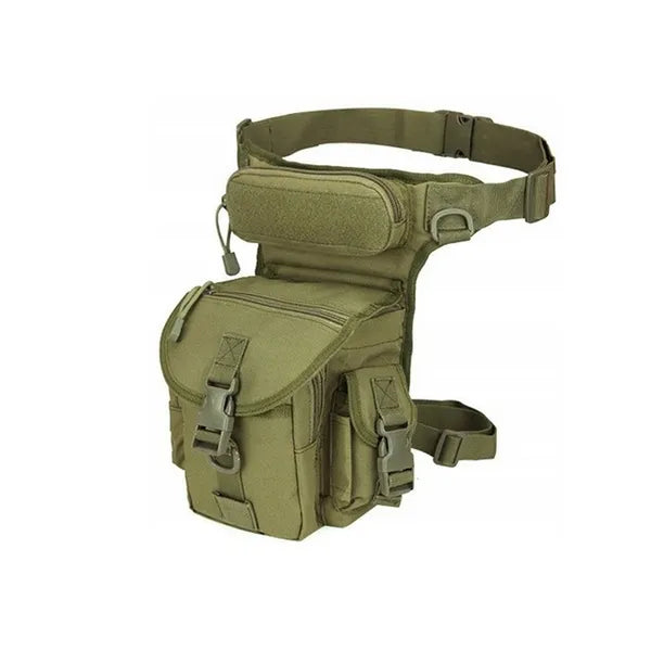 Vízálló taktikai combtáska, 6 zsebbel és állítható derék-/lábszíjjal